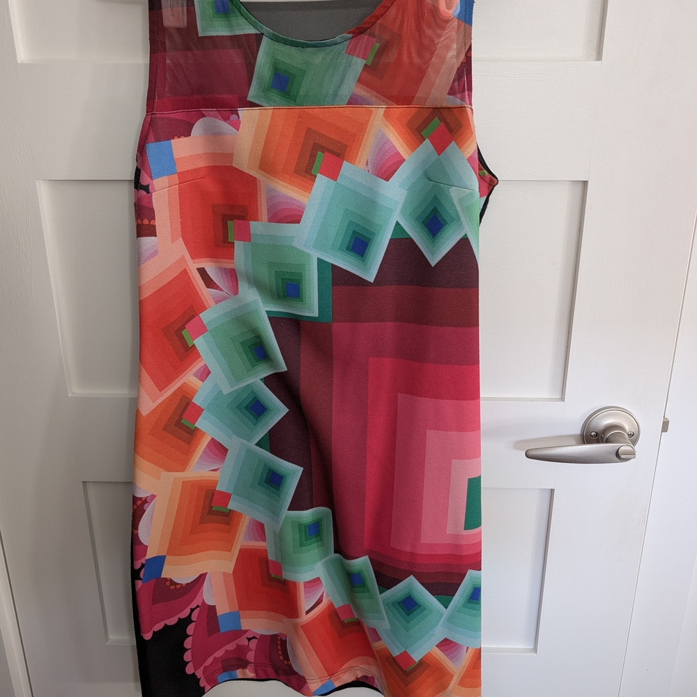 Desigual Colorblock Label Top with Teal, Gold and Pink Accents - Picture 2 of 7